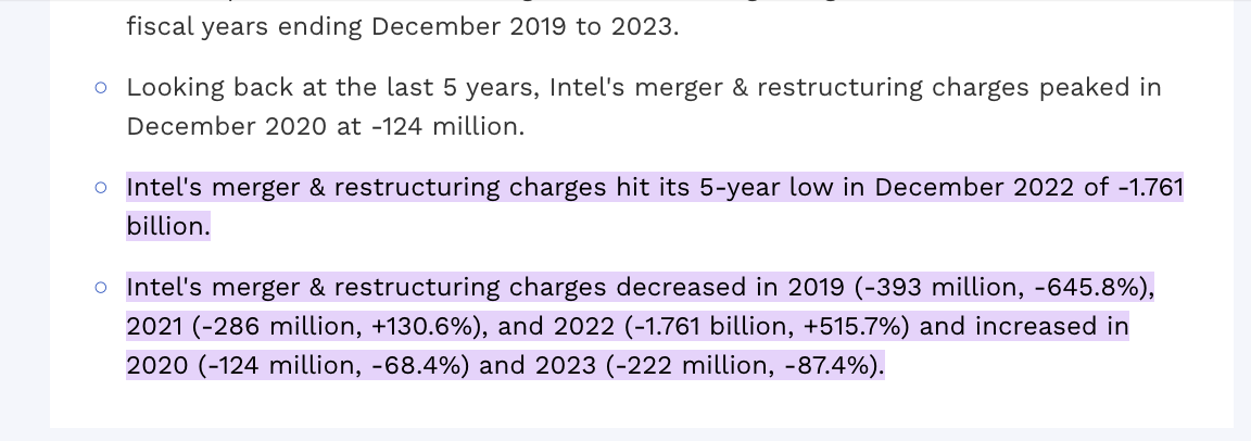 news describing about Intel's merger and restructuring charges